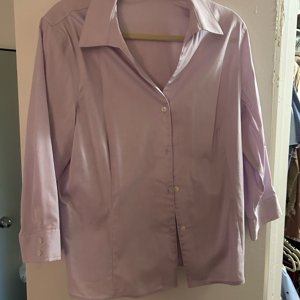 Lavender Button-Up V Neck Shirt